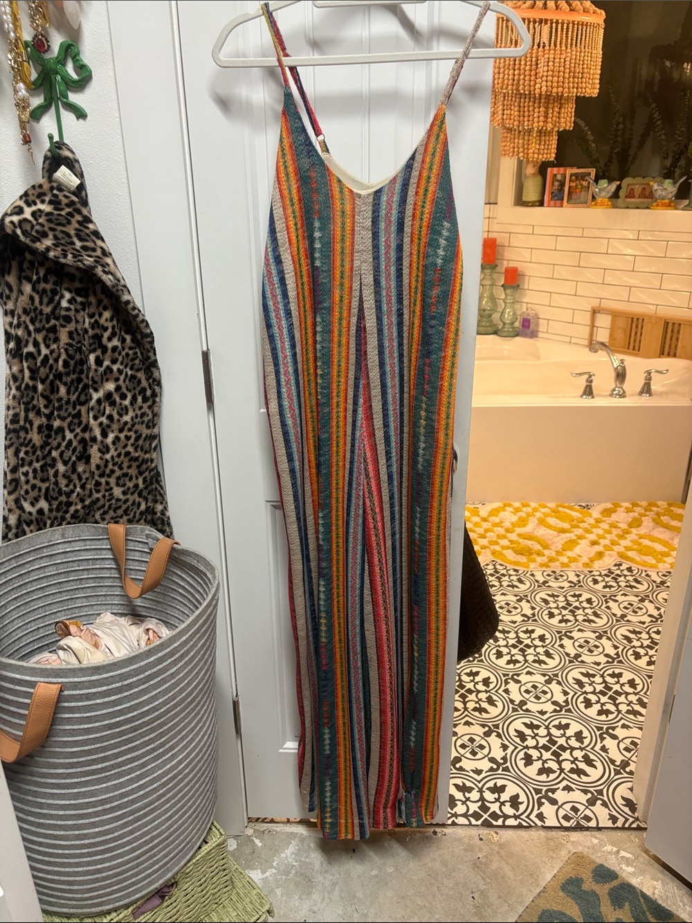 Multicolor Vertical Stripe Knit Maxi Dress with Thin Straps